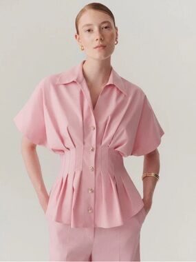 NWOT Exquise Georgia Pleated Waist Button-Up Blouse Size 4